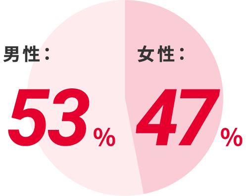 男性:53%、女性:47%